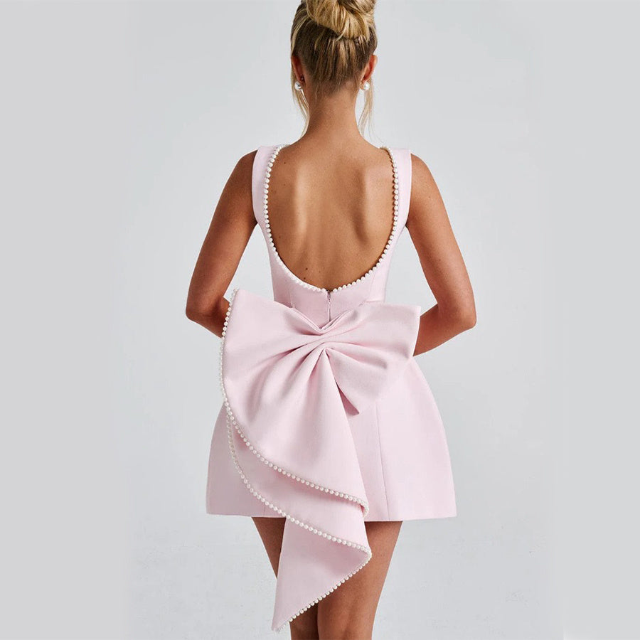Velasca Pearl Bow Backless Dress