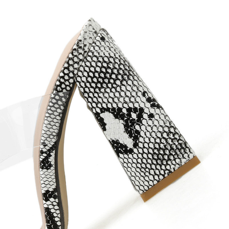 Vionnet Snakeskin Clear-Strap Mules