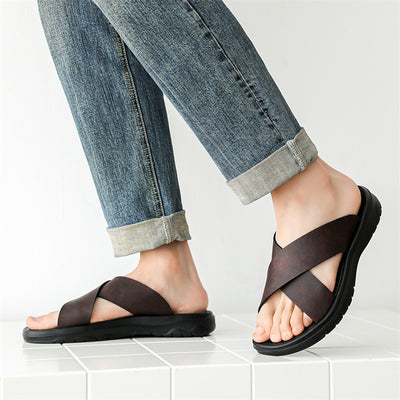 Vionnet Cross Leather Beach Slippers