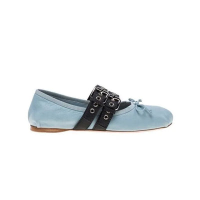 Ballet flats with round head belt buckle