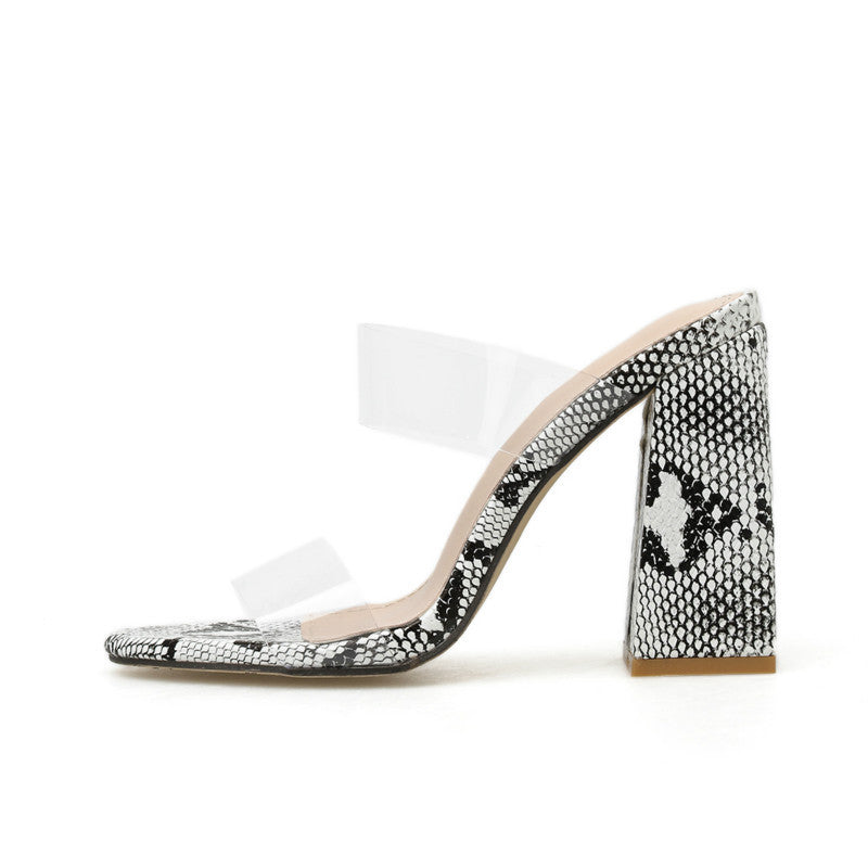 Vionnet Snakeskin Clear-Strap Mules