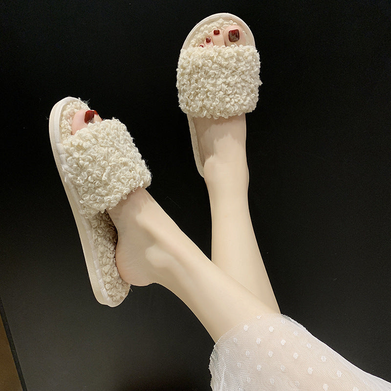 Sheep curl women slippers
