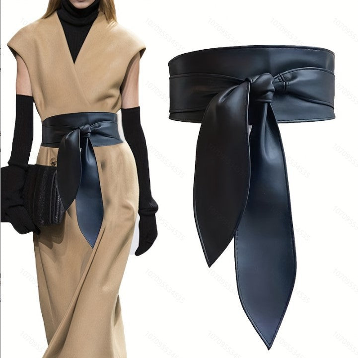 PU Wide Belt Coat Decoration Bandage Waist Seal With Dress