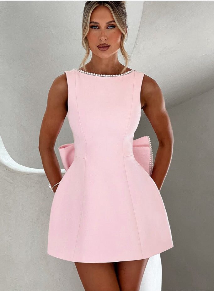 Velasca Pearl Bow Backless Dress