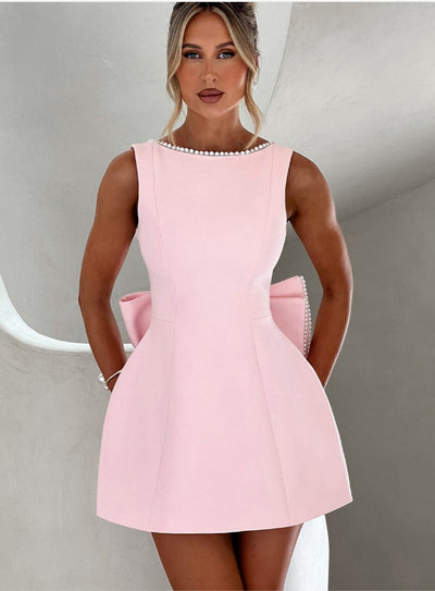 Velasca Pearl Bow Backless Dress