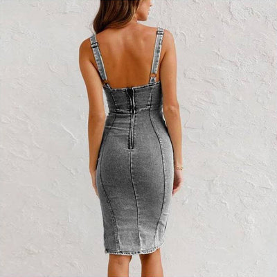 Velasca U-Neck Denim Slit Dress