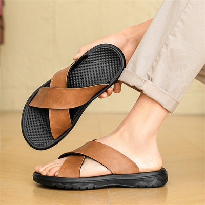 Vionnet Cross Leather Beach Slippers