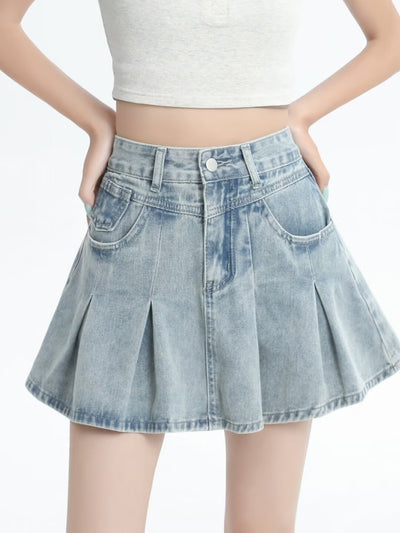 Vionnet Retro Pleated Denim Skirt