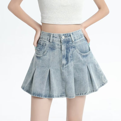 Vionnet Retro Pleated Denim Skirt