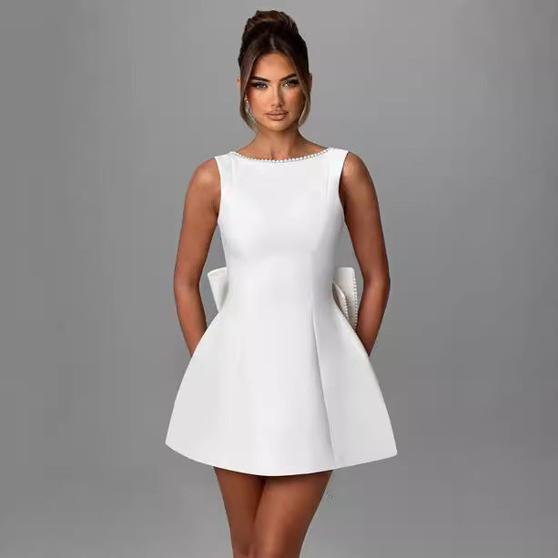 Velasca Pearl Bow Backless Dress