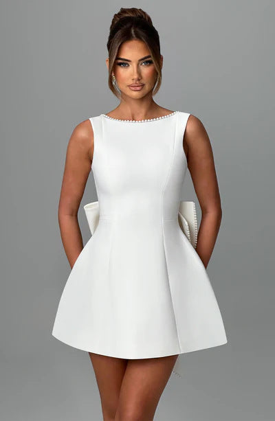 Velasca Pearl Bow Backless Dress