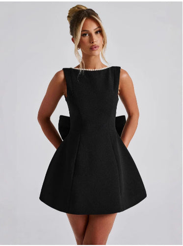 Velasca Pearl Bow Backless Dress