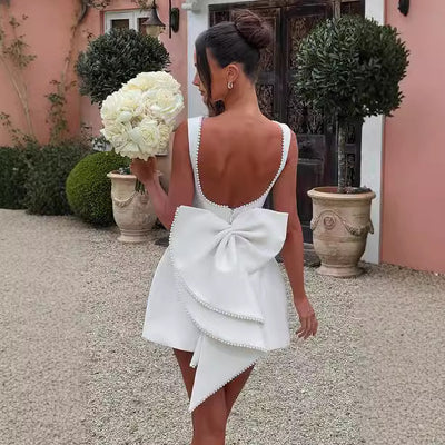 Velasca Pearl Bow Backless Dress