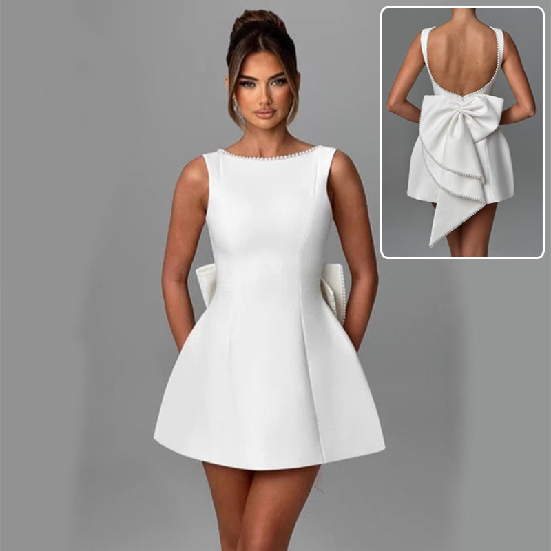 Velasca Pearl Bow Backless Dress